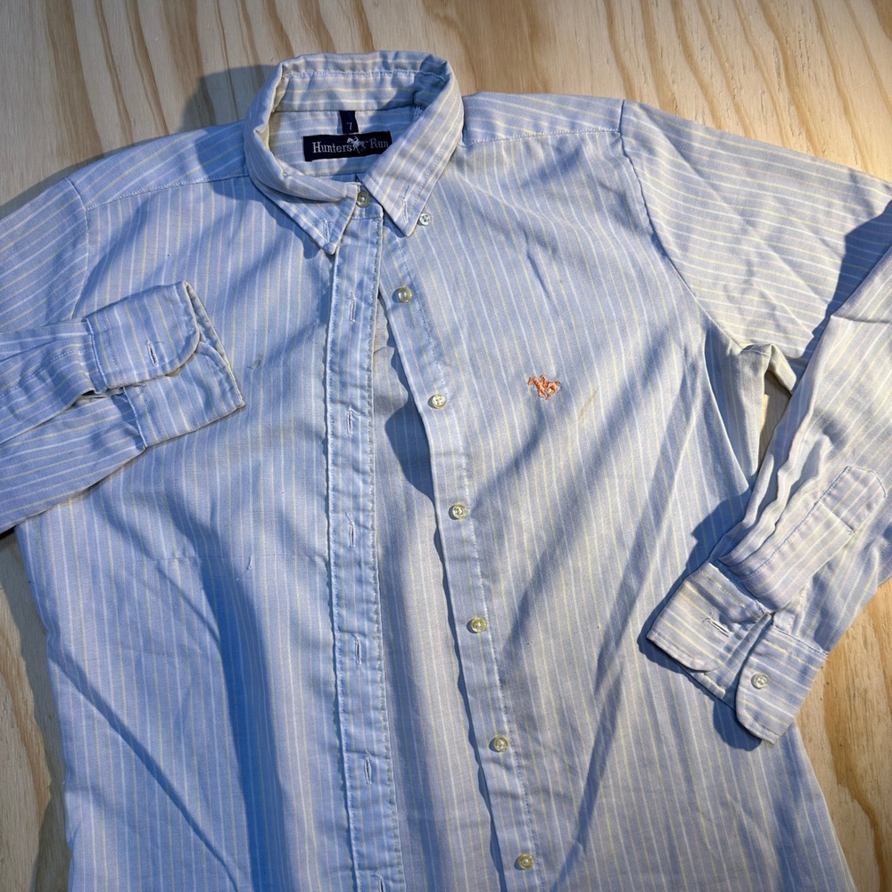 Hunters Run Womens Size 7 Blue Yellow Striped Button Down Oxford Shirt